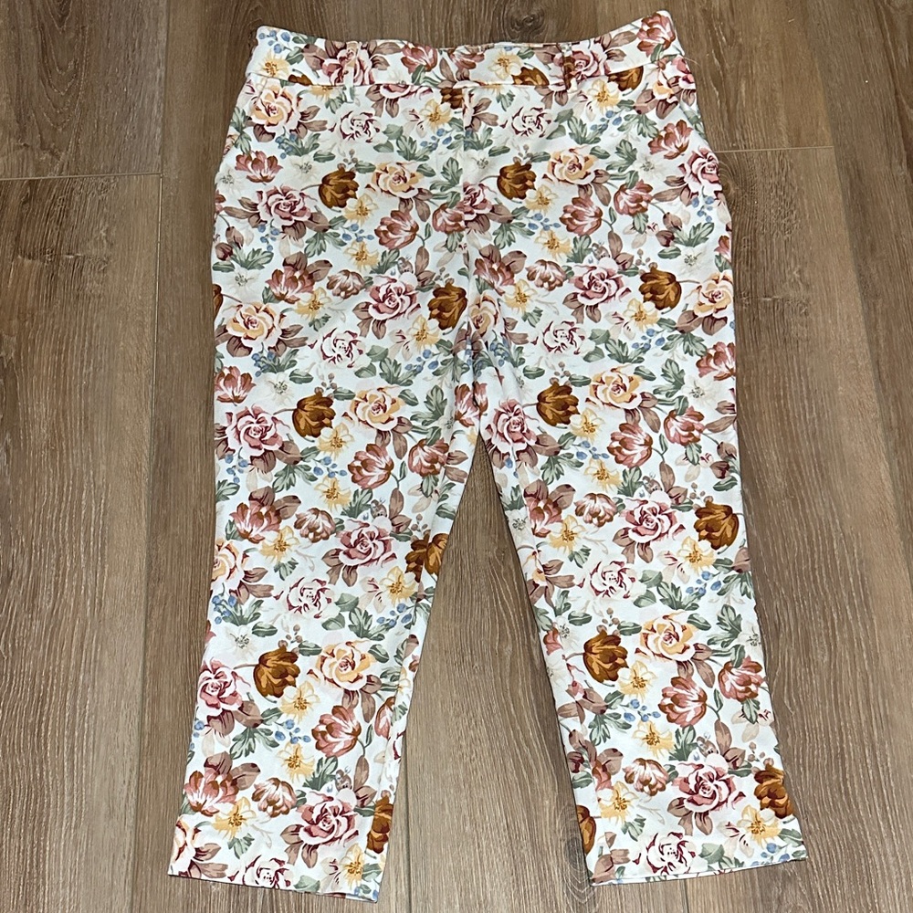 Jules & Leopold Floral Ankle Pants - Cream and Brown